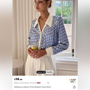 Shein Size Small Blue White Blouse